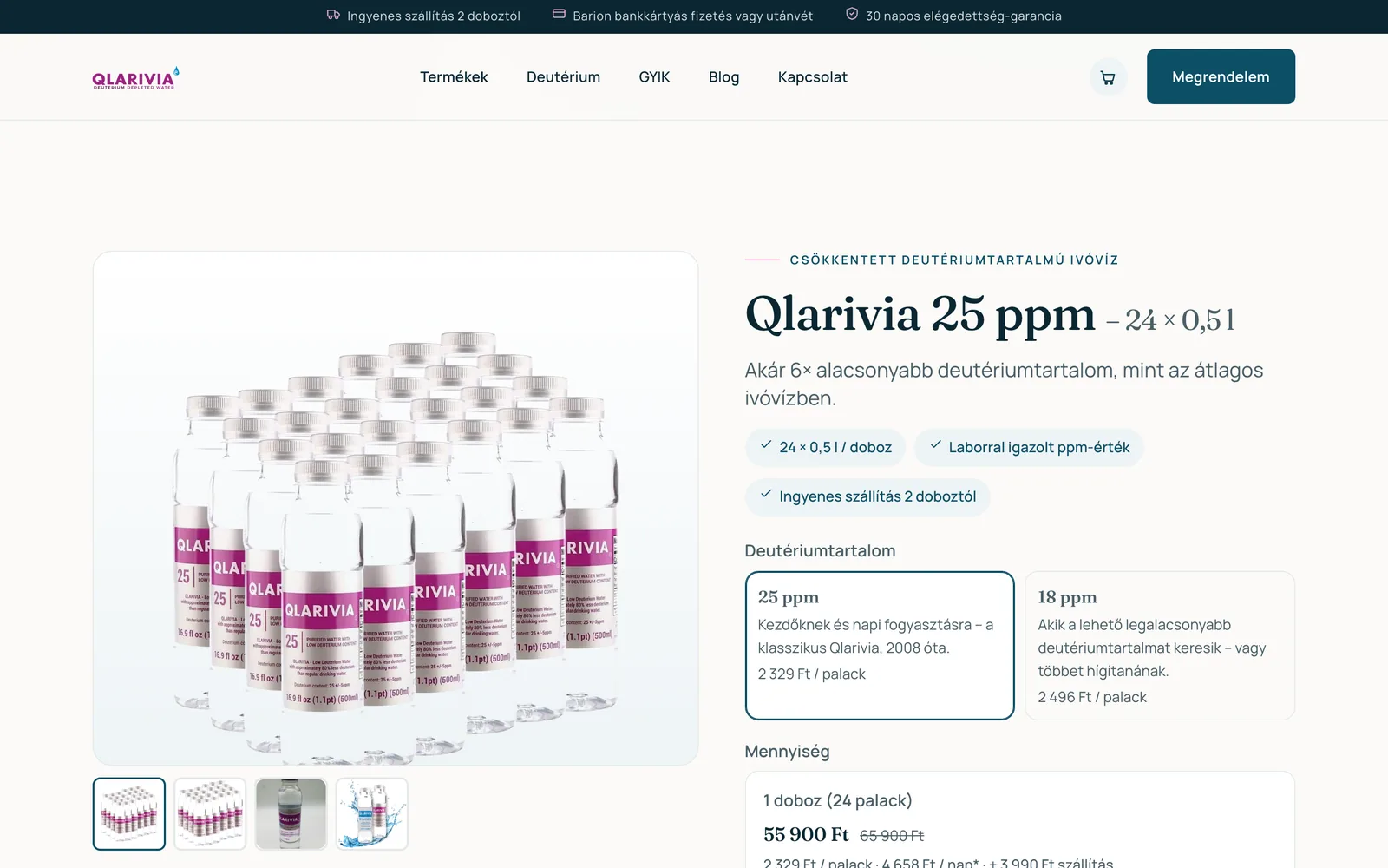 Qlarivia: Termékoldal – 25 ppm, 24 × 0,5 l a költöztetés után